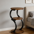 3-Tier S-Shaped Round End Table Rustic Brown