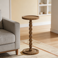 9.4" Brown Solid Wood Round Drink Side Table